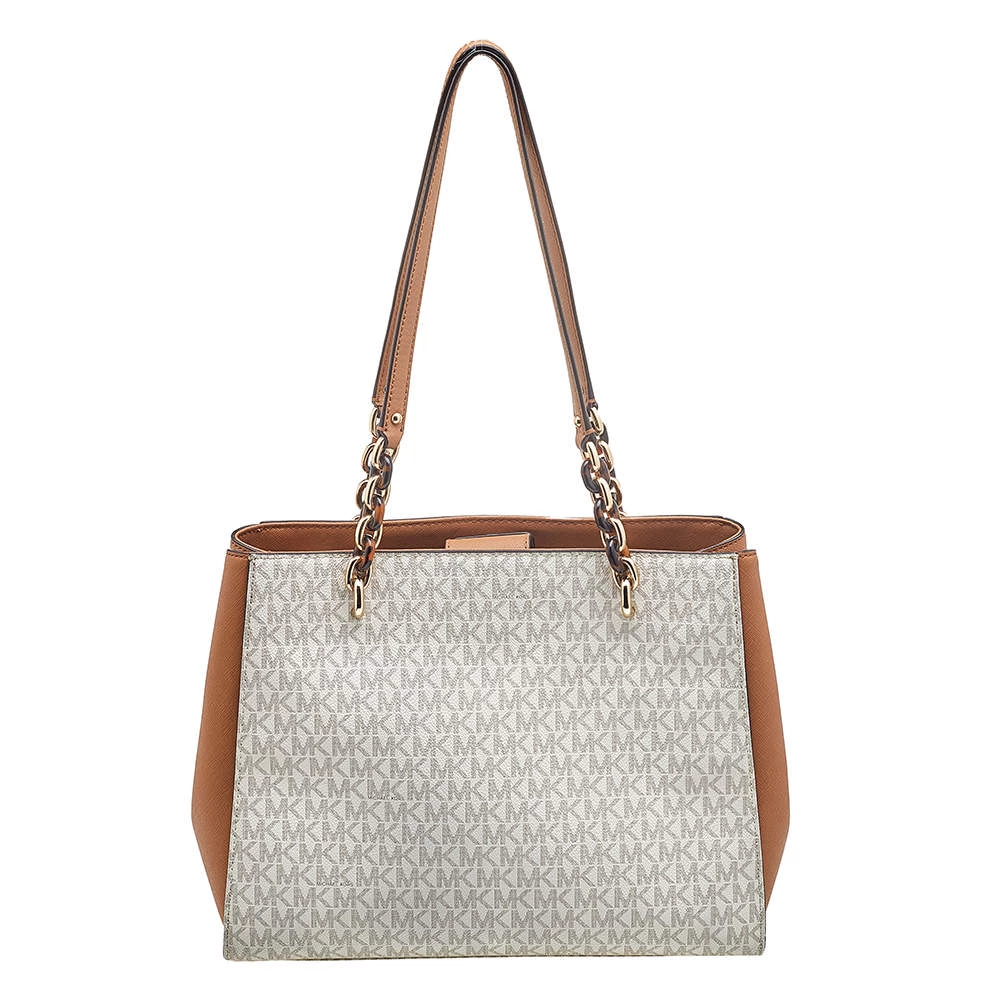 Michael Kors White/Brown Signature Coated Canvas And Leather Sofia Tote For Women - Image 4