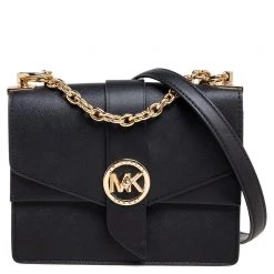 Michael Kors Black Saffiano Leather Small Greenwich Shoulder Bag For Women