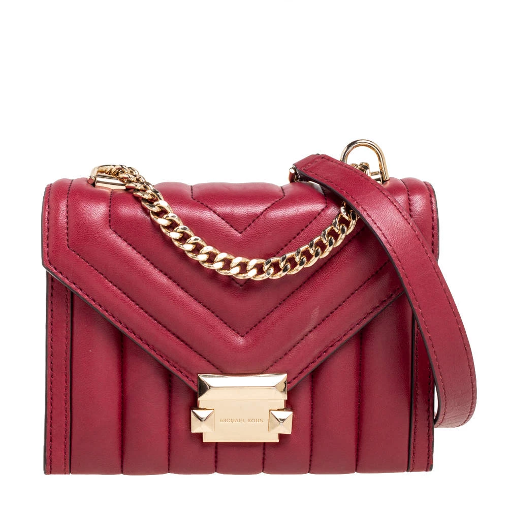 Michael Kors Burgundy Leather Small Whitney Shoulder Bag For Women