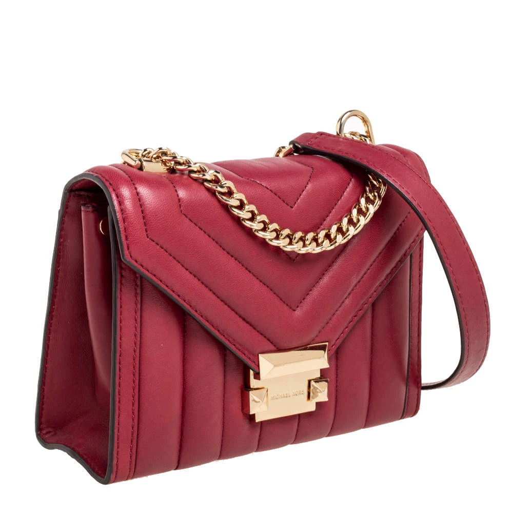 Michael Kors Burgundy Leather Small Whitney Shoulder Bag For Women - Image 3