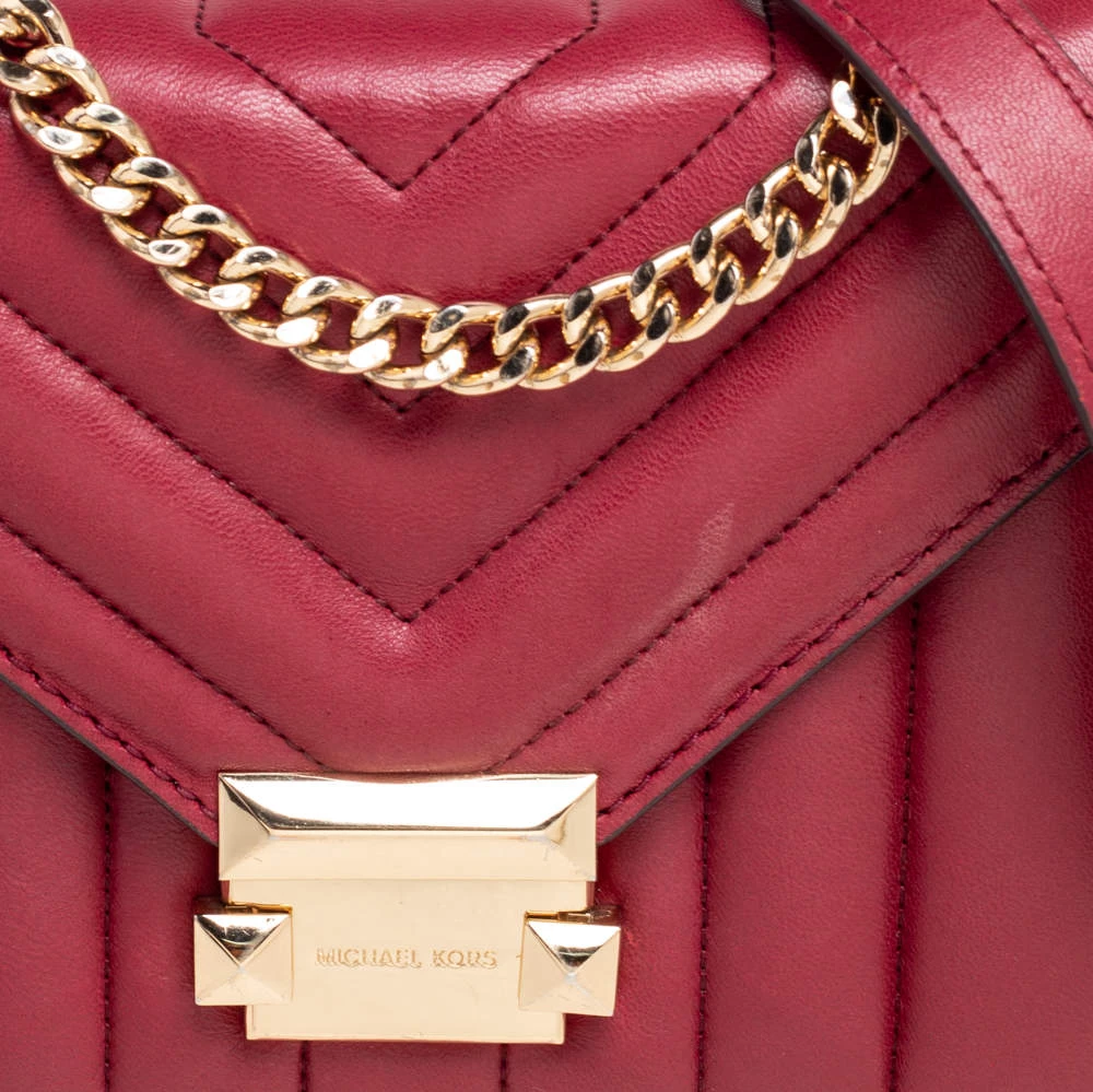 Michael Kors Burgundy Leather Small Whitney Shoulder Bag For Women - Image 5