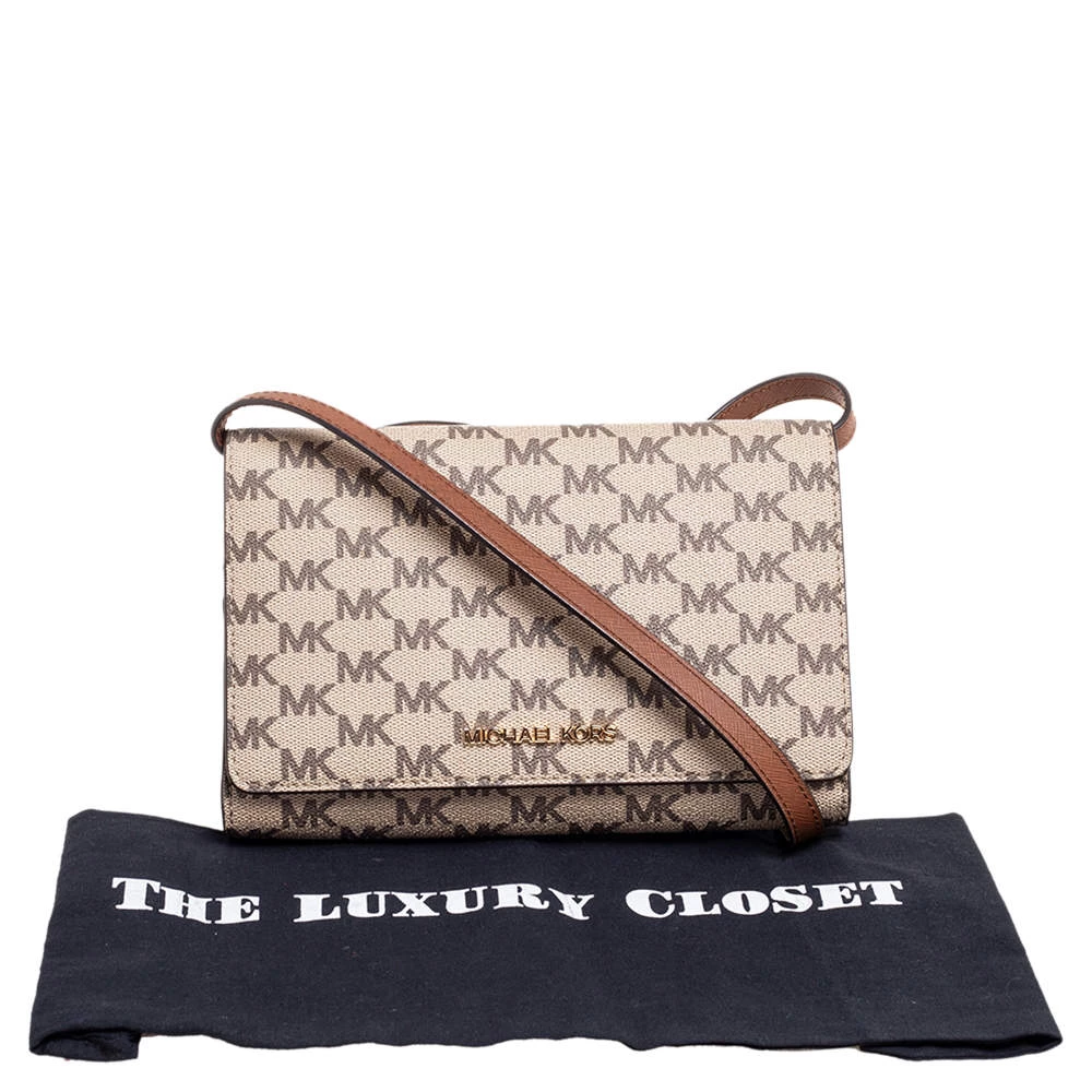 Michael Kors Beige/Brown Signature Coated Canvas And Leather Flap Clutch Bag For Women - Image 10