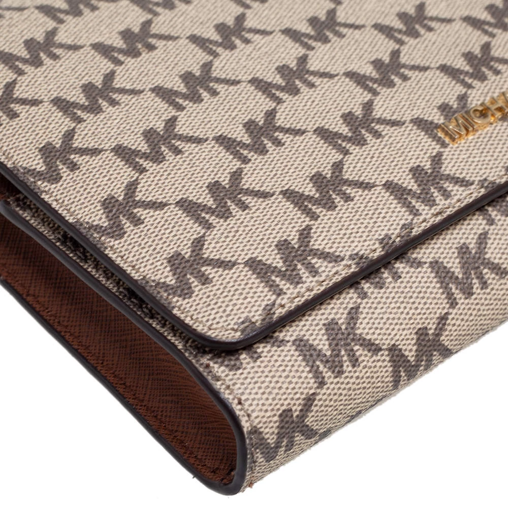 Michael Kors Beige/Brown Signature Coated Canvas And Leather Flap Clutch Bag For Women - Image 11