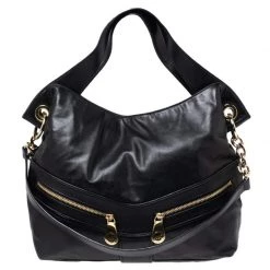 MICHAEL Michael Kors Black Leather Double Zip Pocket Hobo For Women