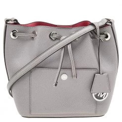 Michael Kors Grey Saffiano Leather Drawstring Shoulder Bag For Women