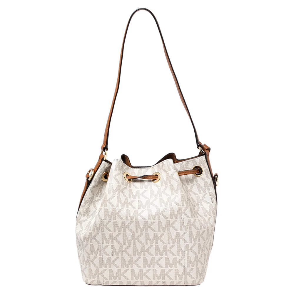 Michael Kors White Monogram Coated Canvas Medium Greenwich Bucket Bag For Women - Image 4