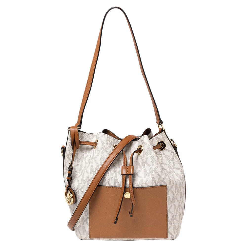 Michael Kors White Monogram Coated Canvas Medium Greenwich Bucket Bag For Women