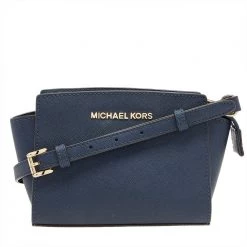 Michael Kors Navy Blue Leather Mini Selma Crossbody Bag For Women