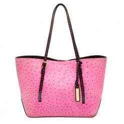 Michael Kors Pink Ostrich Embossed Leather Gia Tote For Women