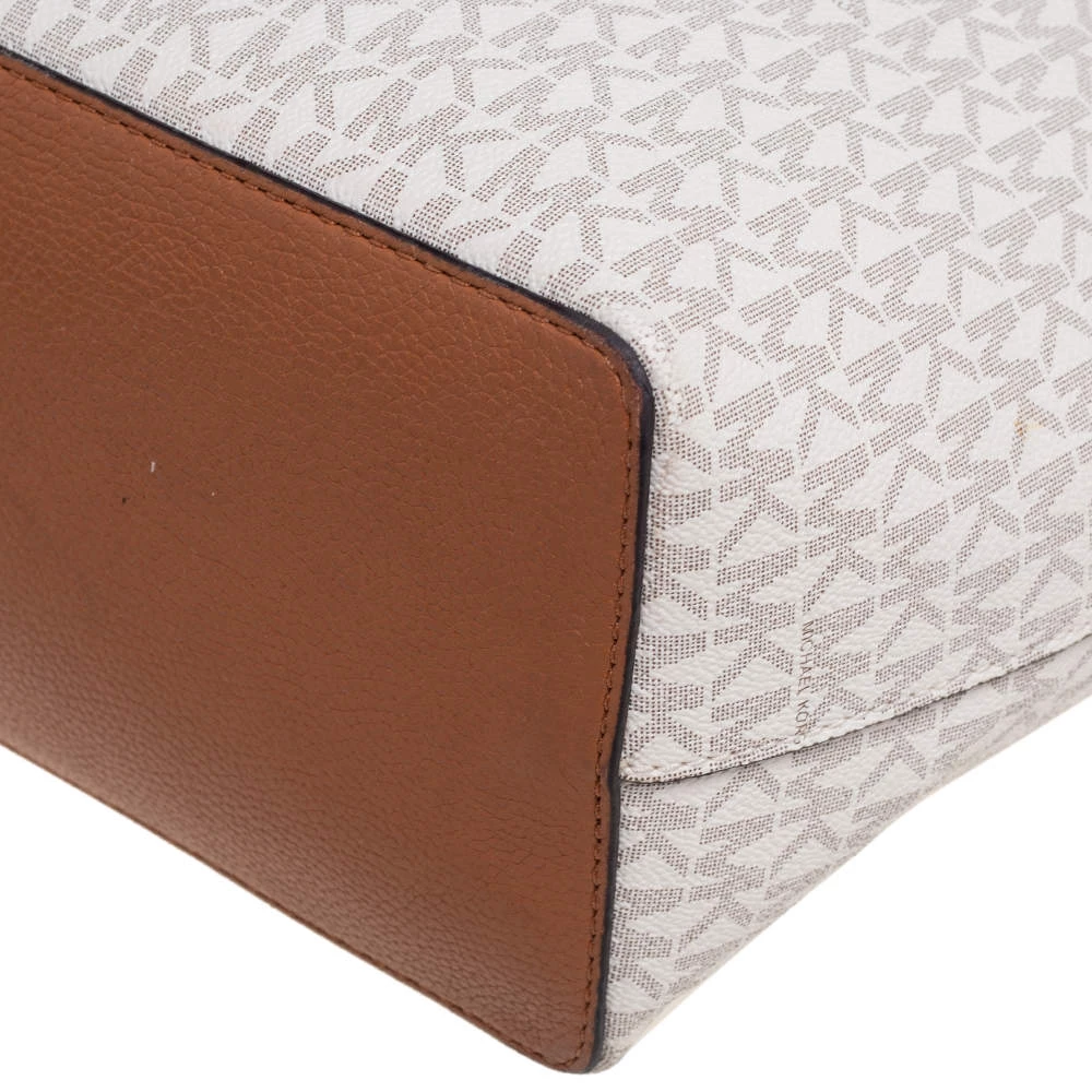 Michael Kors White/Brown Signature Coated Canvas And Leather Shopper Tote For Women - Image 12