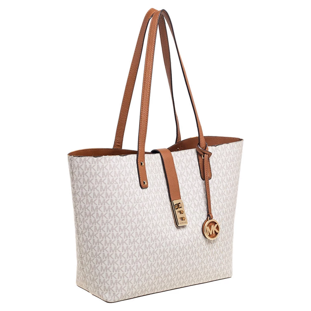 Michael Kors White/Brown Signature Coated Canvas And Leather Shopper Tote For Women - Image 3