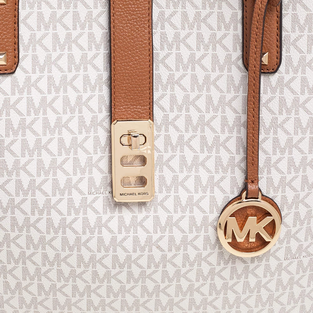 Michael Kors White/Brown Signature Coated Canvas And Leather Shopper Tote For Women - Image 5