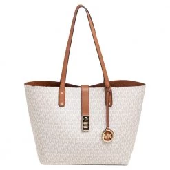 Michael Kors White/Brown Signature Coated Canvas And Leather Shopper Tote For Women