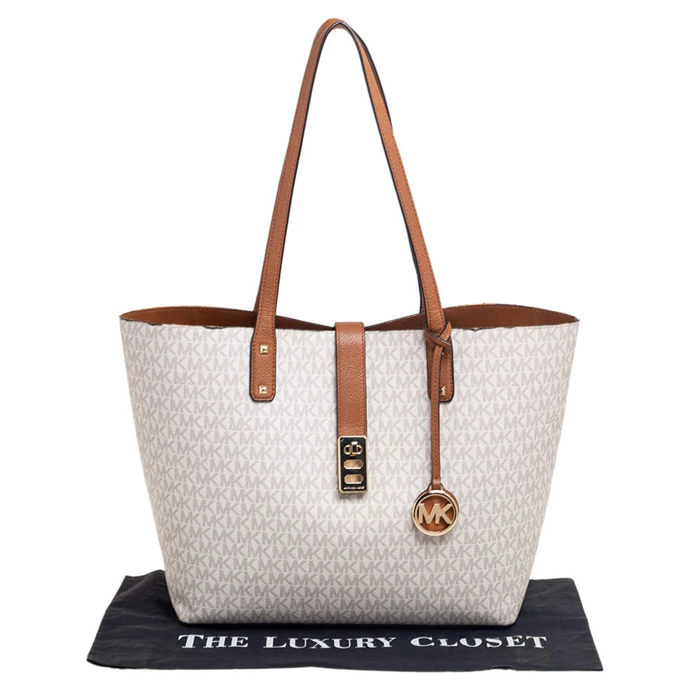 Michael Kors White/Brown Signature Coated Canvas And Leather Shopper Tote For Women - Image 11