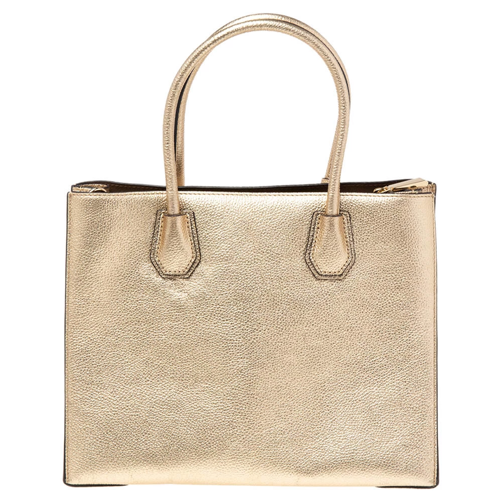 Michael Kors Metallic Gold Leather Medium Mercer Tote For Women - Image 4
