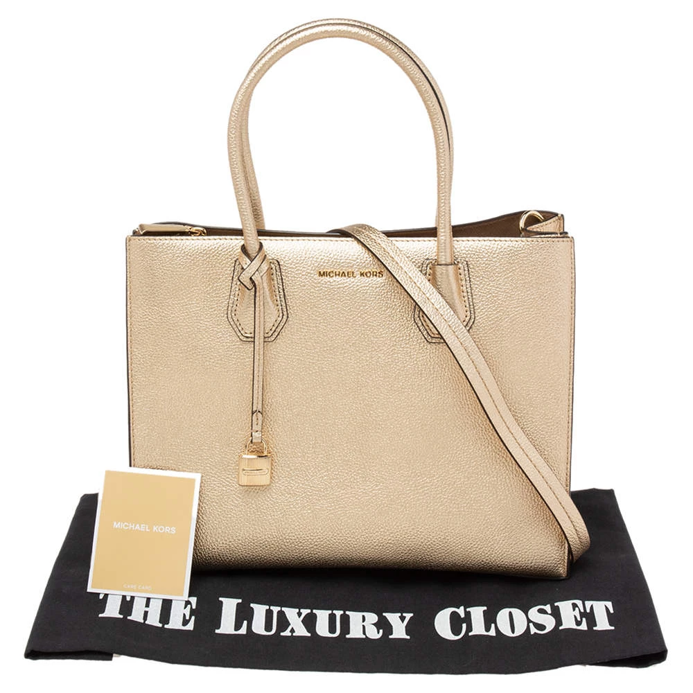 Michael Kors Metallic Gold Leather Medium Mercer Tote For Women - Image 9
