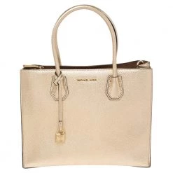 Michael Kors Metallic Gold Leather Medium Mercer Tote For Women