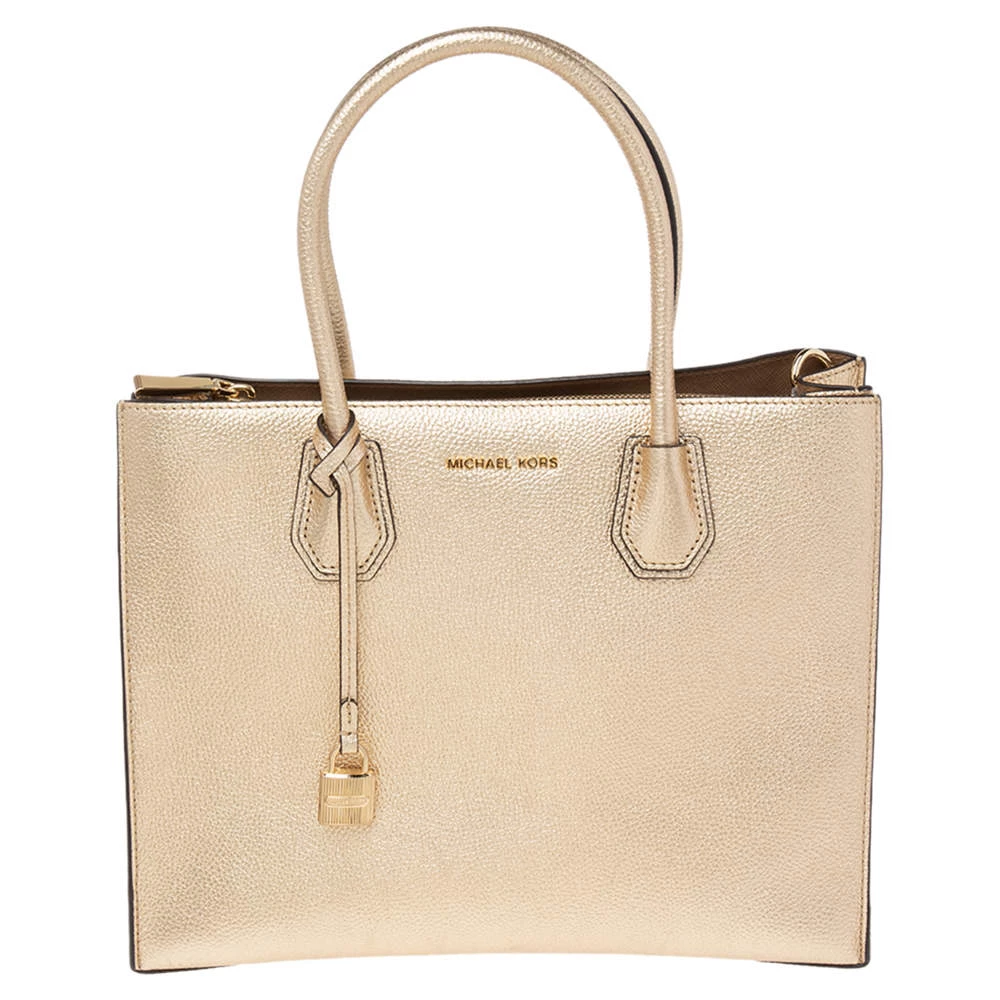 Michael Kors Metallic Gold Leather Medium Mercer Tote For Women