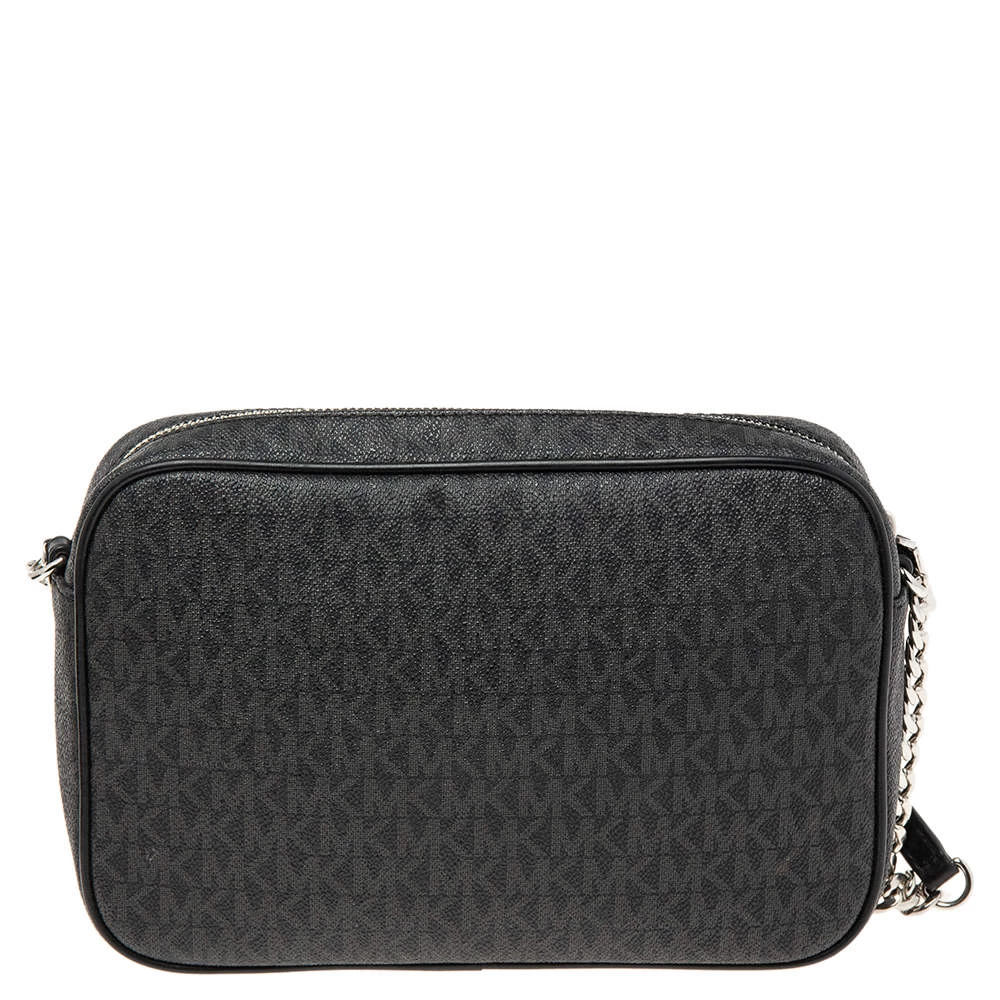 Michael Kors Grey/Black Signature Coated Canvas Jet Set Travel Crossbody Bag For Women - Image 4
