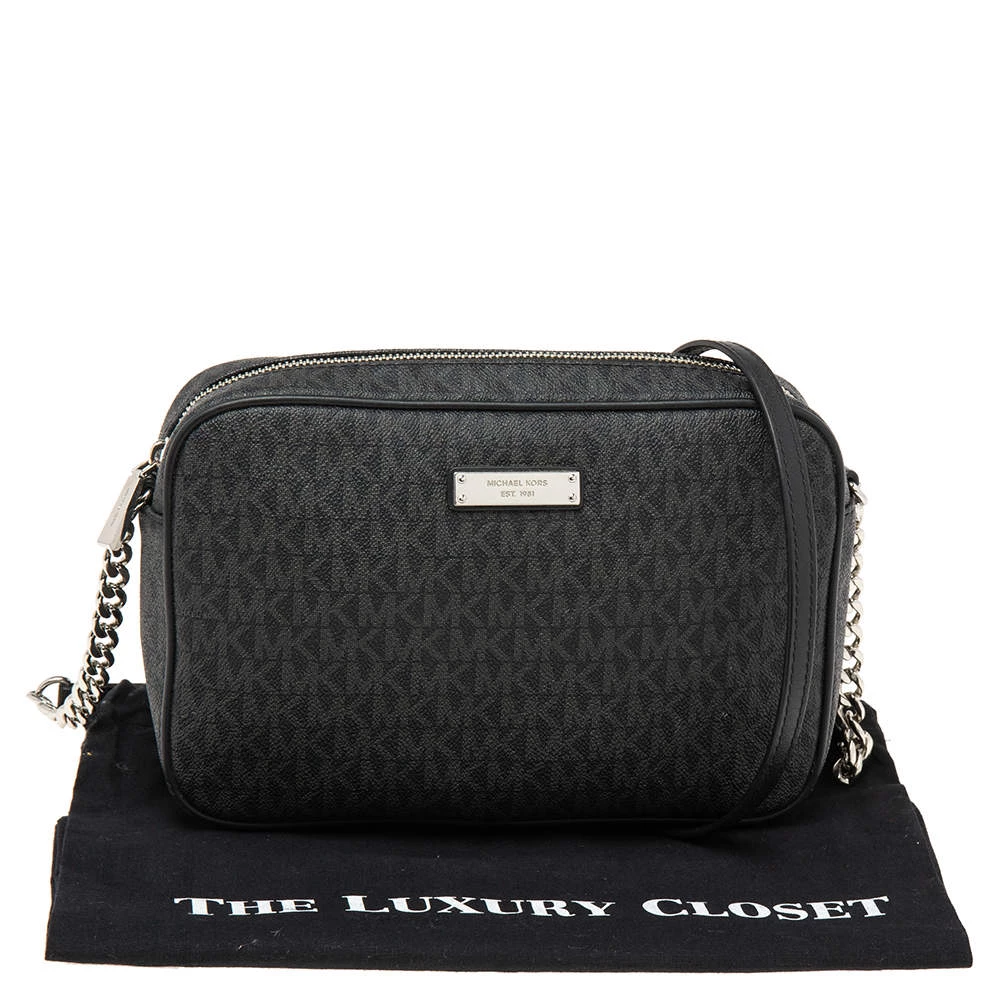 Michael Kors Grey/Black Signature Coated Canvas Jet Set Travel Crossbody Bag For Women - Image 9