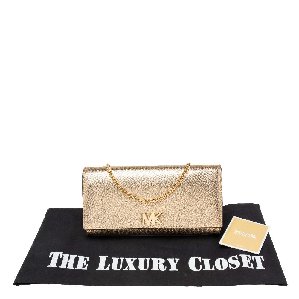 Michael Kors Metallic Gold Leather Mott Chain Clutch For Women - Image 11