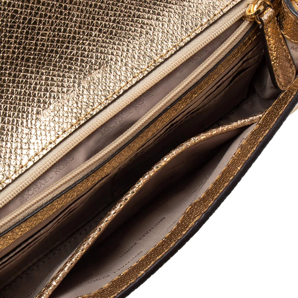 Michael Kors Metallic Gold Leather Mott Chain Clutch For Women - Image 8