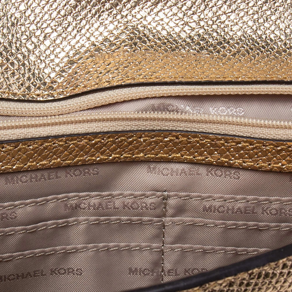 Michael Kors Metallic Gold Leather Mott Chain Clutch For Women - Image 10