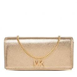 Michael Kors Metallic Gold Leather Mott Chain Clutch For Women