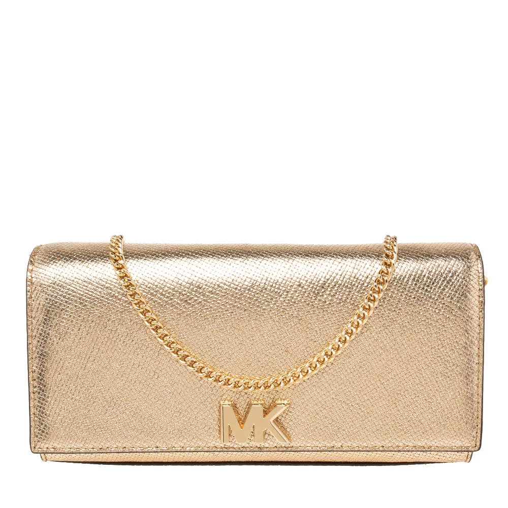 Michael Kors Metallic Gold Leather Mott Chain Clutch For Women