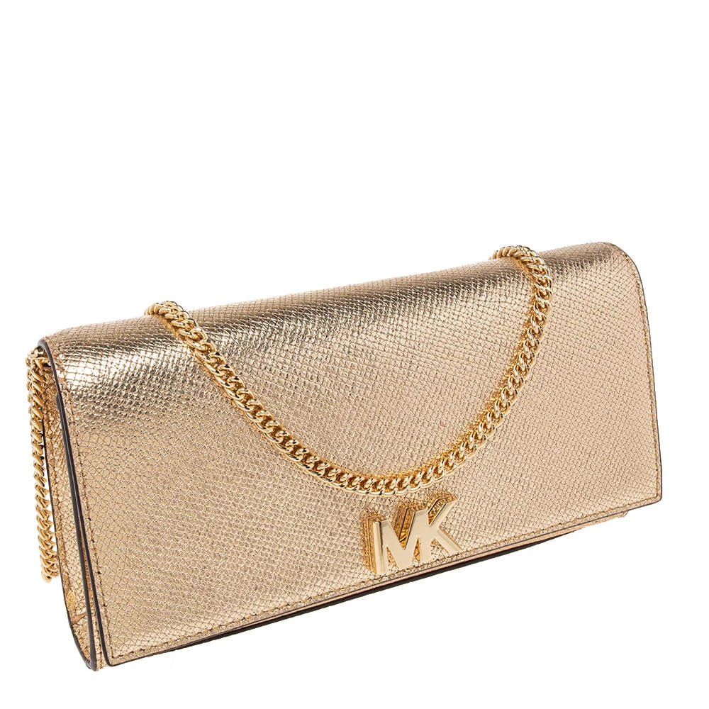 Michael Kors Metallic Gold Leather Mott Chain Clutch For Women - Image 3