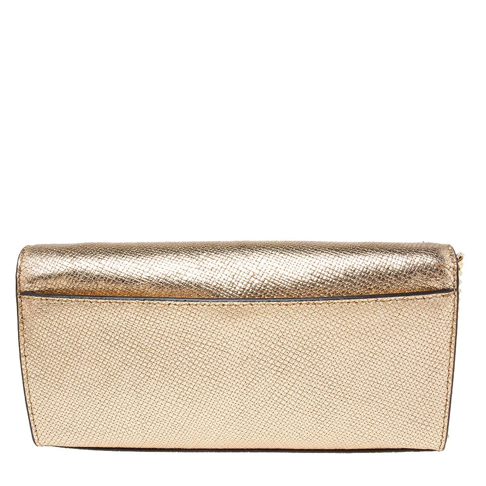 Michael Kors Metallic Gold Leather Mott Chain Clutch For Women - Image 4