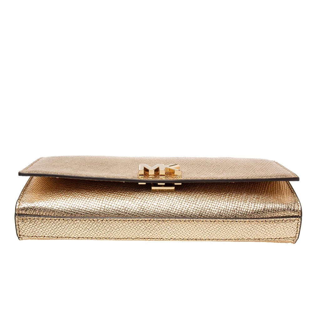 Michael Kors Metallic Gold Leather Mott Chain Clutch For Women - Image 7