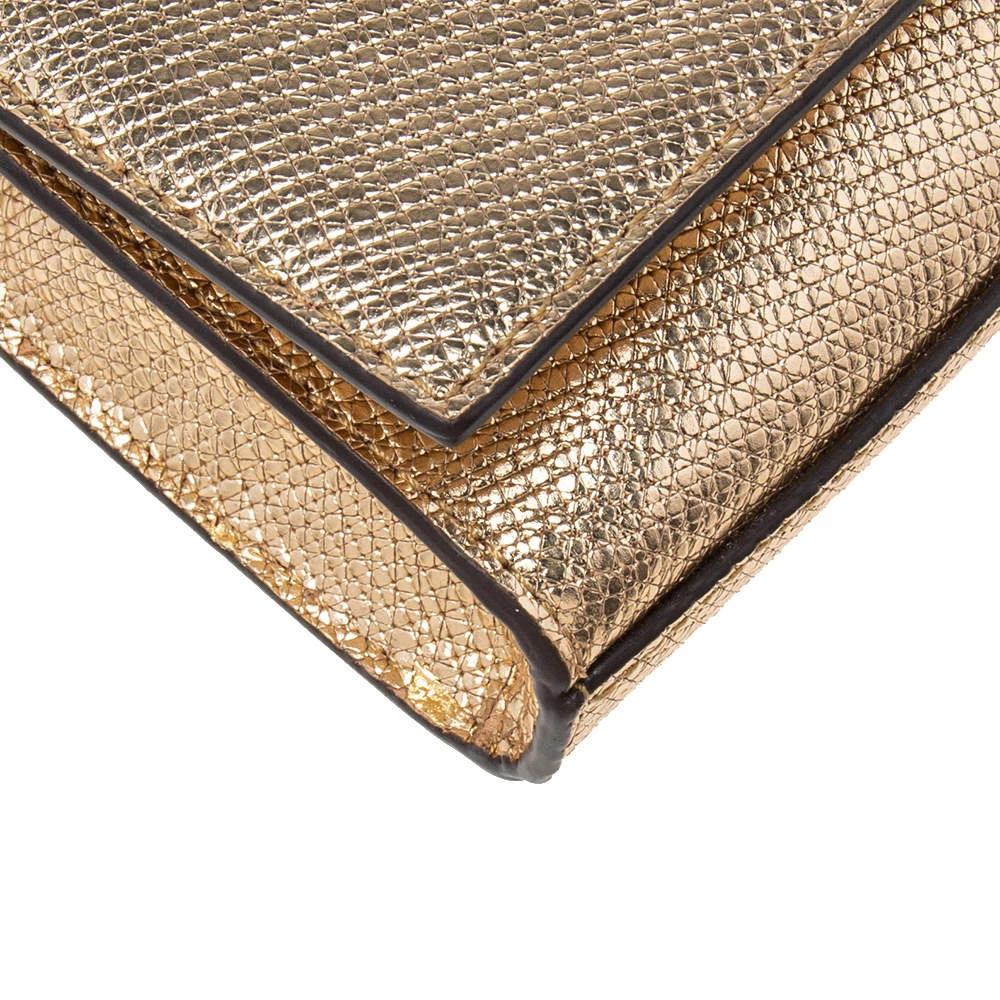 Michael Kors Metallic Gold Leather Mott Chain Clutch For Women - Image 12