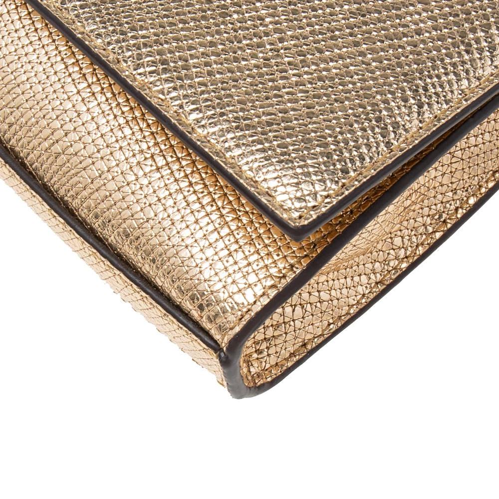 Michael Kors Metallic Gold Leather Mott Chain Clutch For Women - Image 13