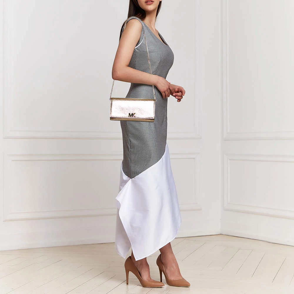 Michael Kors Metallic Gold Leather Mott Chain Clutch For Women - Image 2