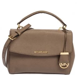Michael Kors Dark Beige Saffiano Leather Small Ava Top Handle Bag For Women