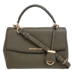 Michael Kors Olive Green Saffiano Leather Small Ava Top Handle Bag For Women