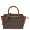 Michael Kors Brown Coated Canvas And Leather Medium Selma Satchel For Women