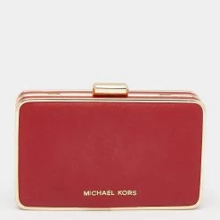 Michael Kors Red Saffiano Leather Minaudiere Clutch For Women