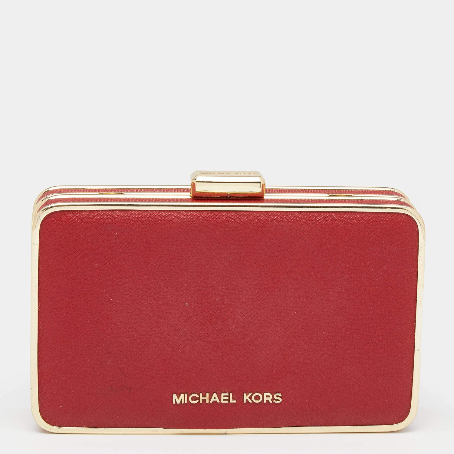 Michael Kors Red Saffiano Leather Minaudiere Clutch For Women