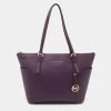 Michael Kors Dark Purple Saffiano Leather Travel Jet Set Tote For Women