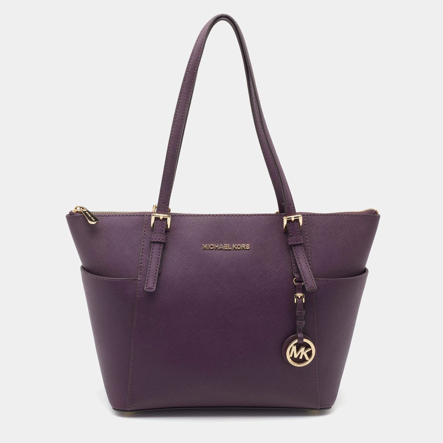 Michael Kors Dark Purple Saffiano Leather Travel Jet Set Tote For Women