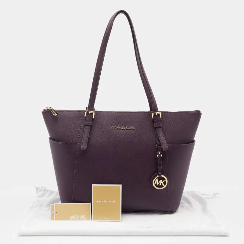 Michael Kors Dark Purple Saffiano Leather Travel Jet Set Tote For Women - Image 9