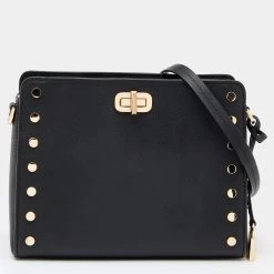 Michael Kors Black Leather Studded Sylvie Shoulder Bag For Women