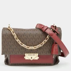 Michael Kors Brown/Burgundy Signature Coated Canvas And Leather Medium Cece Shoulder Bag For Women