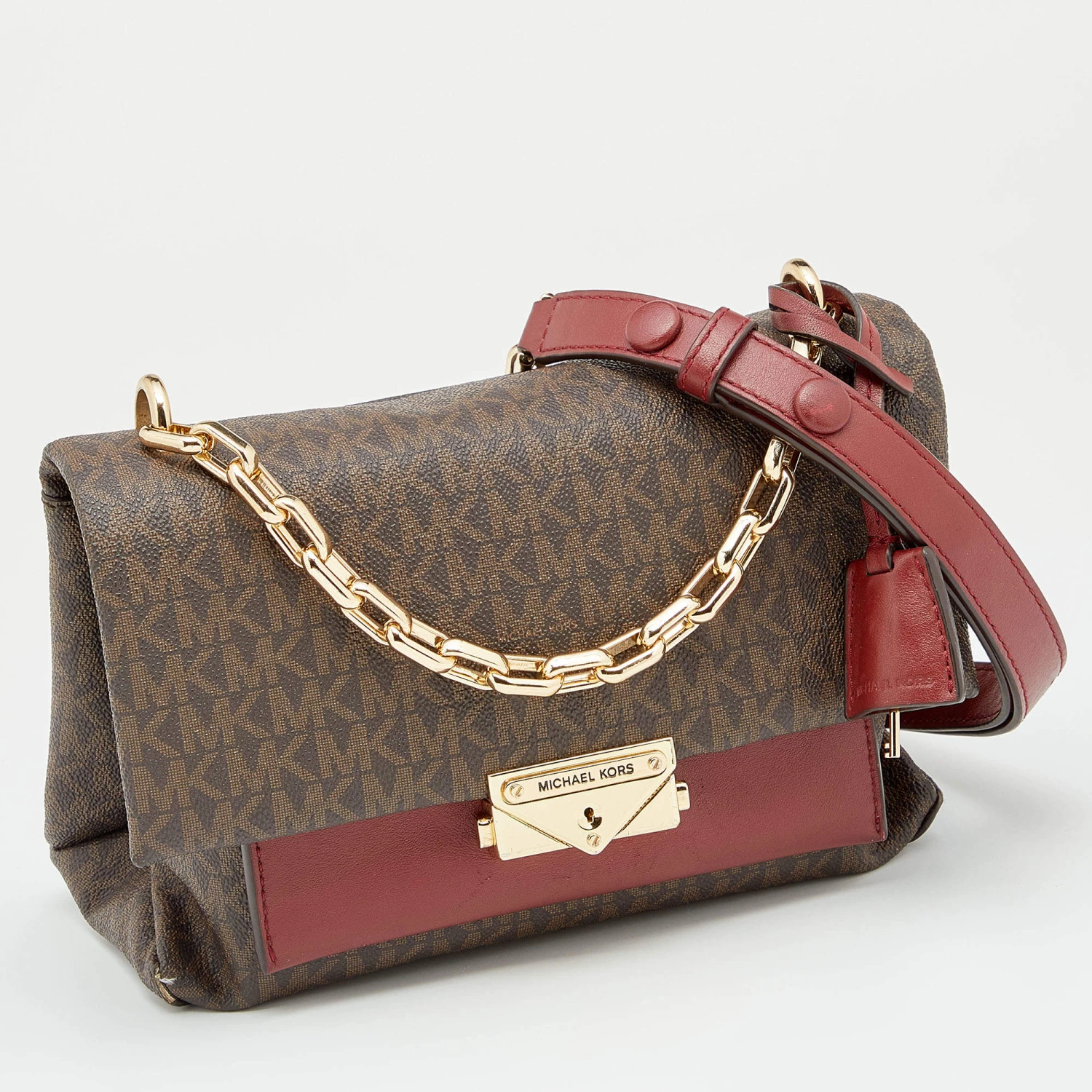 Michael Kors Brown/Burgundy Signature Coated Canvas And Leather Medium Cece Shoulder Bag For Women - Image 3