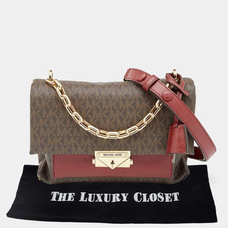 Michael Kors Brown/Burgundy Signature Coated Canvas And Leather Medium Cece Shoulder Bag For Women - Image 9