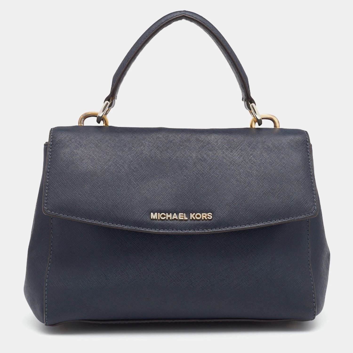 Michael Kors Navy Blue Saffiano Leather Small Ava Top Handle Bag For Women