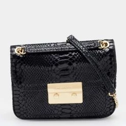 Michael Kors Black Python Effect Leather Sloan Shoulder Bag For Women