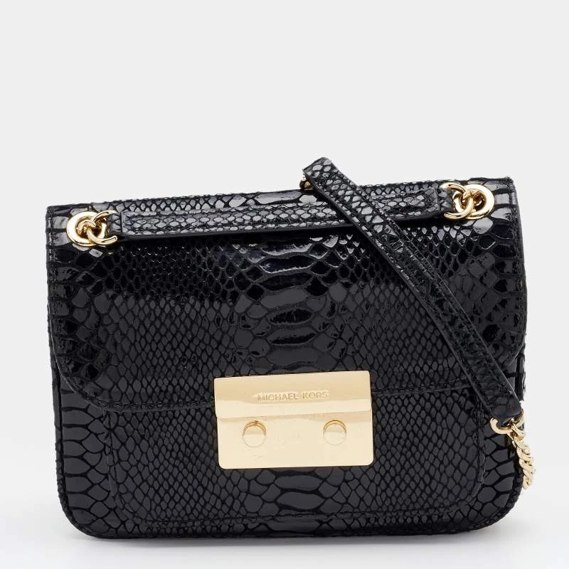 Michael Kors Black Python Effect Leather Sloan Shoulder Bag For Women